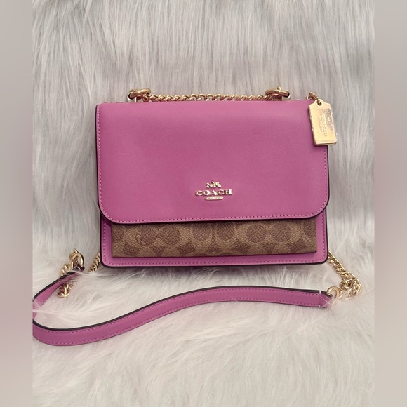 Coach Klare Crossbody Bag In Signature Canvas Color: Im/Tan/Fuschia - Picture 3 of 13